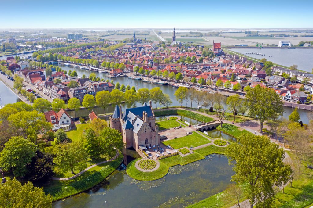 Aerial view of Radboud Castle in Medemblik, IJsselmeer, Netherlands