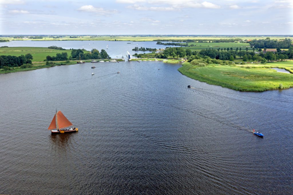 Aerial view of sailboats on the Sneekermeer in Friesland, Netherlands
