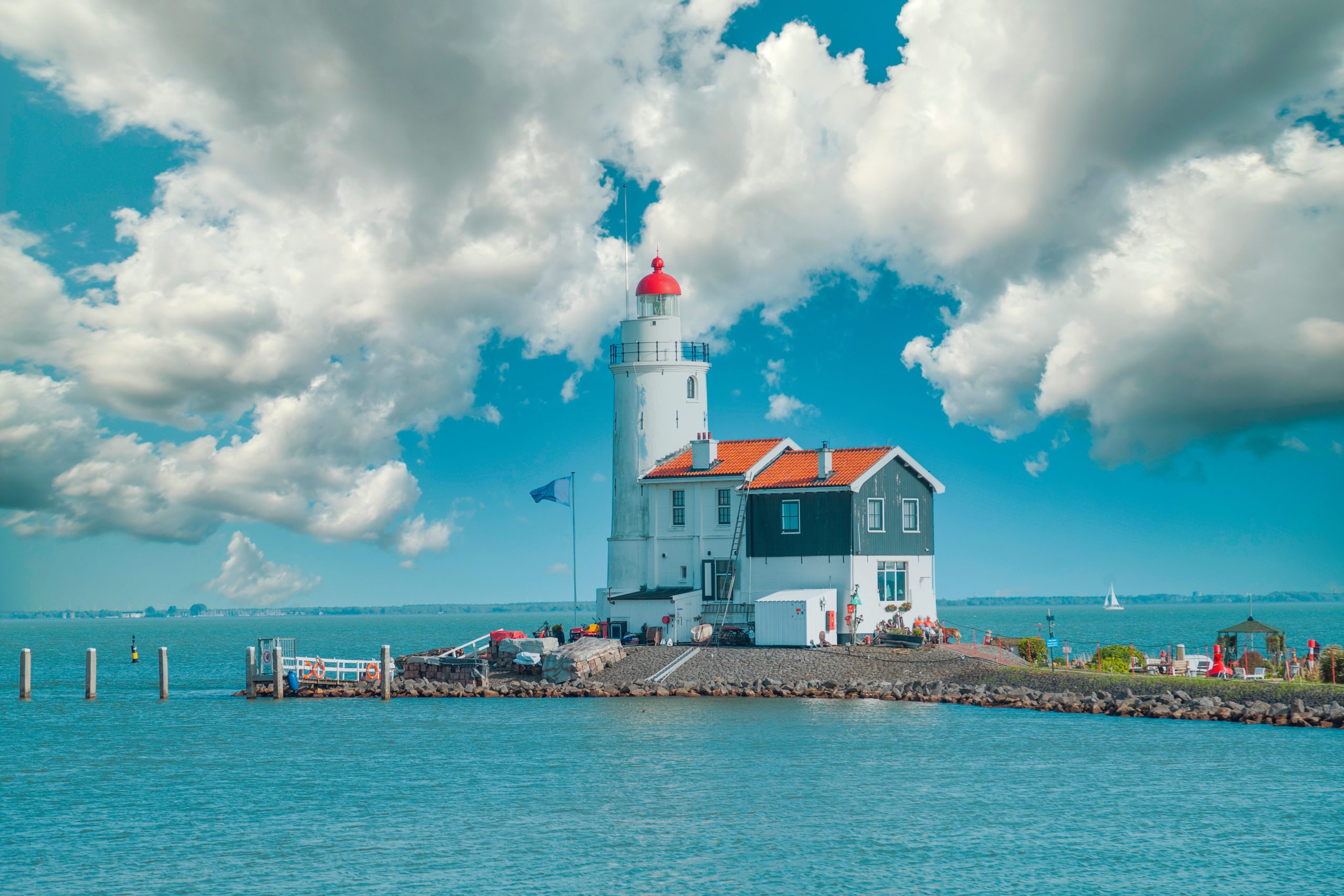 Vuurtoren op Marken, bij Volendam en Amsterdam, Markermeer, Nederland